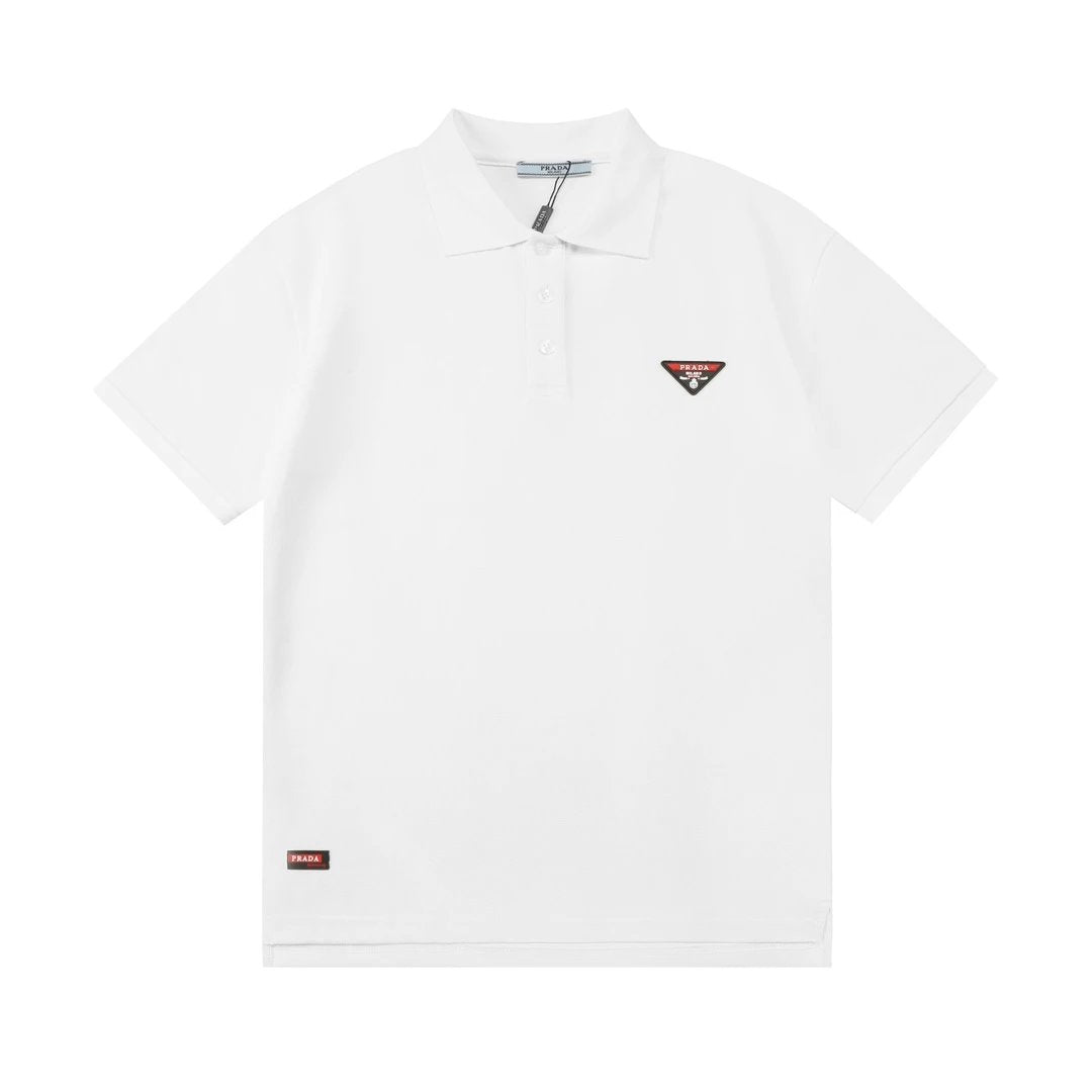 PRADA T-shirt Chest Letters logo Leather Stamp POLO Shirt Lapel Short Sleeve25ss New Unisex Commuter Short Sleeve Summer Loose Fit T Business Shirt Plus Size T-Shirt