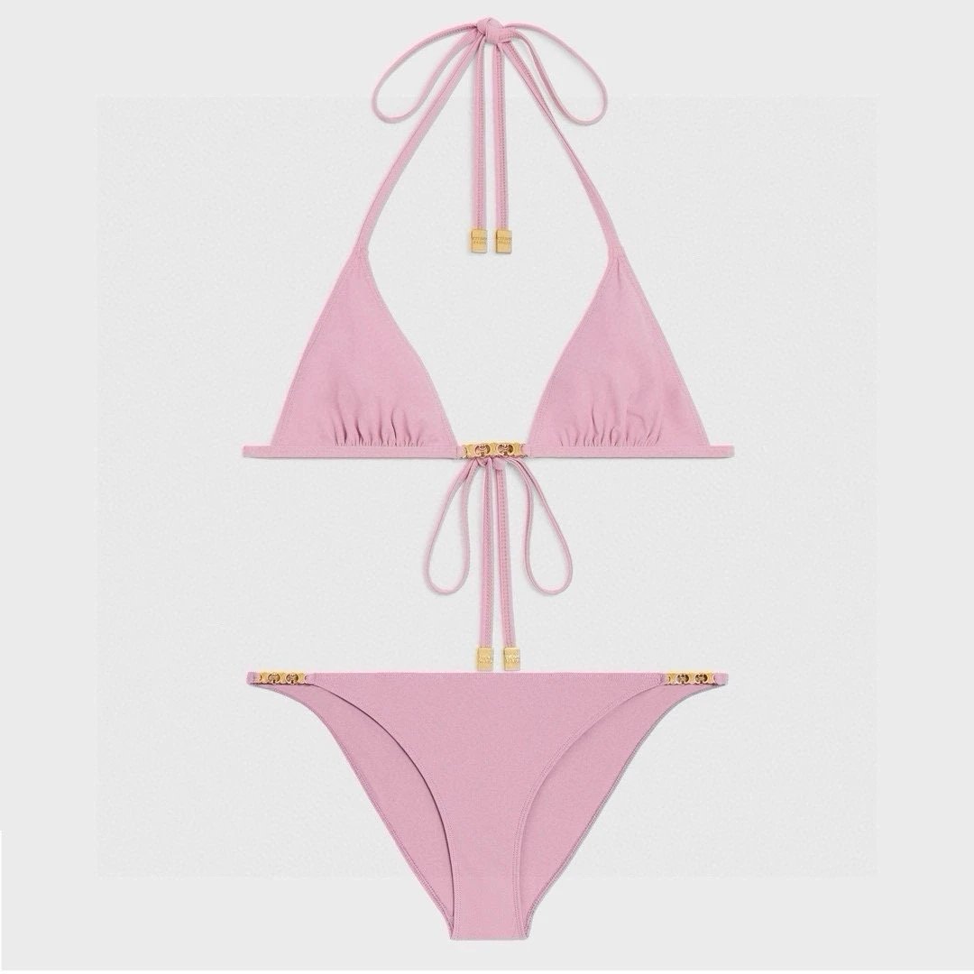 Celine Swimsuit Letter Gold Logo Inlaid Bikini Split Swimsuit Sexy Little Chest Gathered Seaside Swimming Pool Holiday Hot Spring Backless White Women's Women's Swimwear