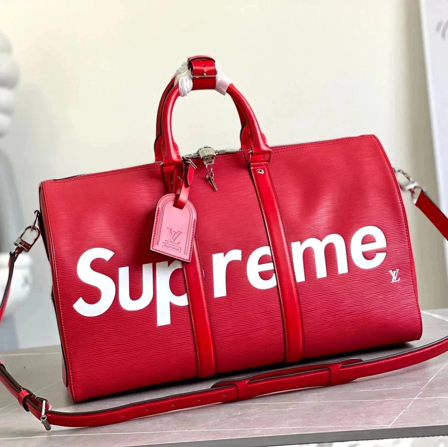 Louis Vuitton LV Travel Bag Top version Original Black supremekeepall45Travel Bag Travel Bag Luggage Bag Luggage Bag Imported Cowhide Water Ripple All-Steel Hardware Model M53419Size45×27x20