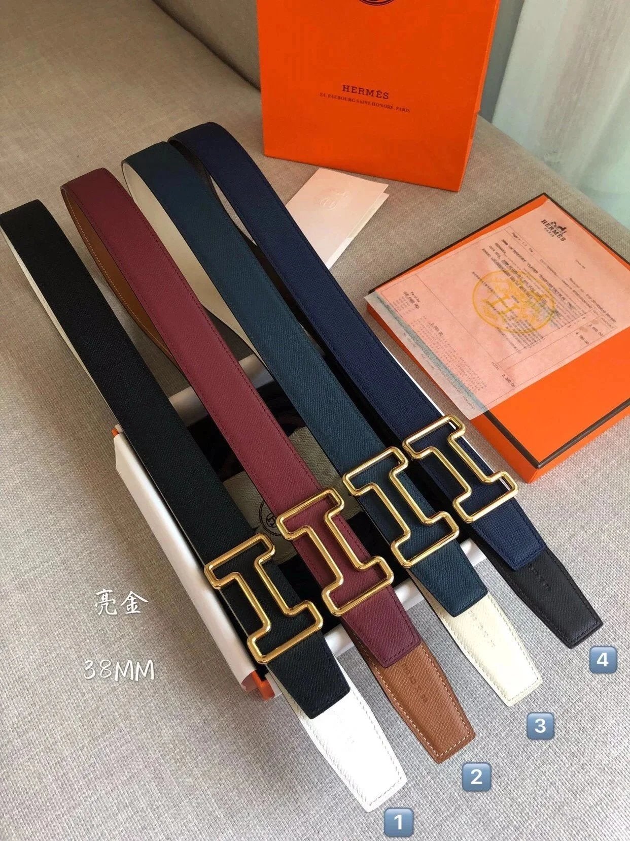 Hermes Belt Top version Full Set Brand New Men's Leather Belt Belt Smooth Buckle Double-Sided First Layer Lychee Genuine Cowhide Fashion All-Matching Man's Belt