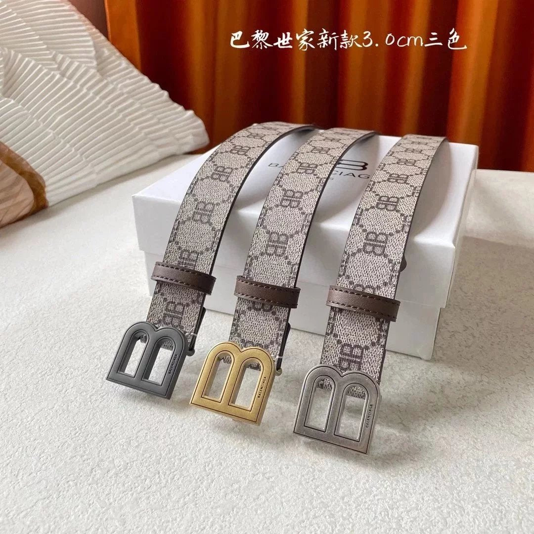 Balenciaga Belt Top version In Stock New Presbyopic B Buckle Men's Leather Belt Imported First Layer Cowhide Leather Belt Men's and Women's Belt All-Match Trouser Belt3.0Wide