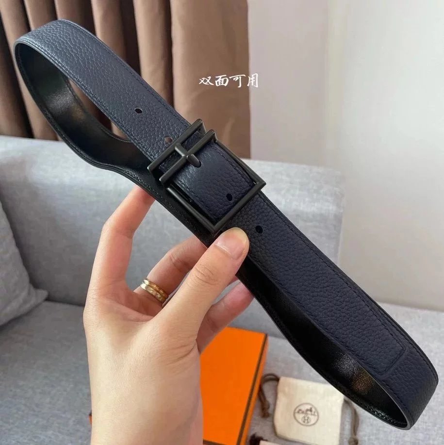 Hermes Belt Top version New Men's Belt3Import togo Leather Can Be Used on Both Sides of the Belt Stainless Steel Hardware Belt Pin Buckle Belt H Belt Loop Business Casual All-Match