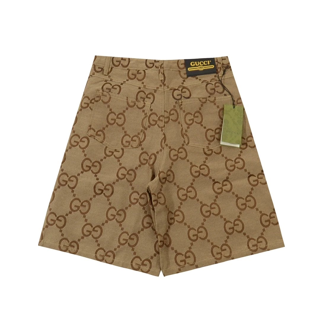 Gucci Shorts Full Print Double G Letter Old Flower Print logo Five-point Shorts25ss New Drawstring Casual Summer Pants5Two-in-One Casual Sweatpants for Men and Women, Pure Cotton Joggers