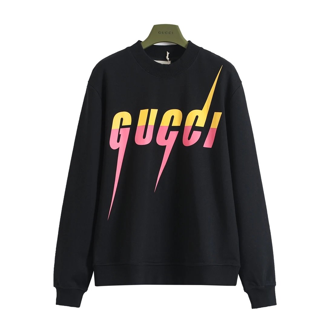 Gucci Hoodie Red and Yellow New Lightning Print Crewneck Sweatshirt380100% Pure Cotton Terry Pullover Top os Unisex Sports Tracksuit24ss Autumn and Winter New Products