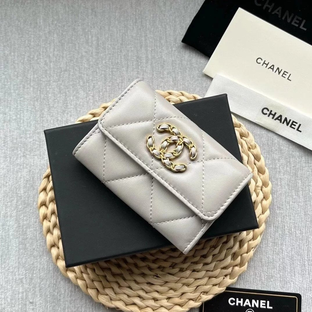 Chanel Wallet Top version Small new19bag Mouth Cover Coin Purse2022Latest logo With Large Rhombus Plaid,Imported Lambskin and Retro Hardware Men's Card Holder Ladies Card Holder Card Holder Wallet