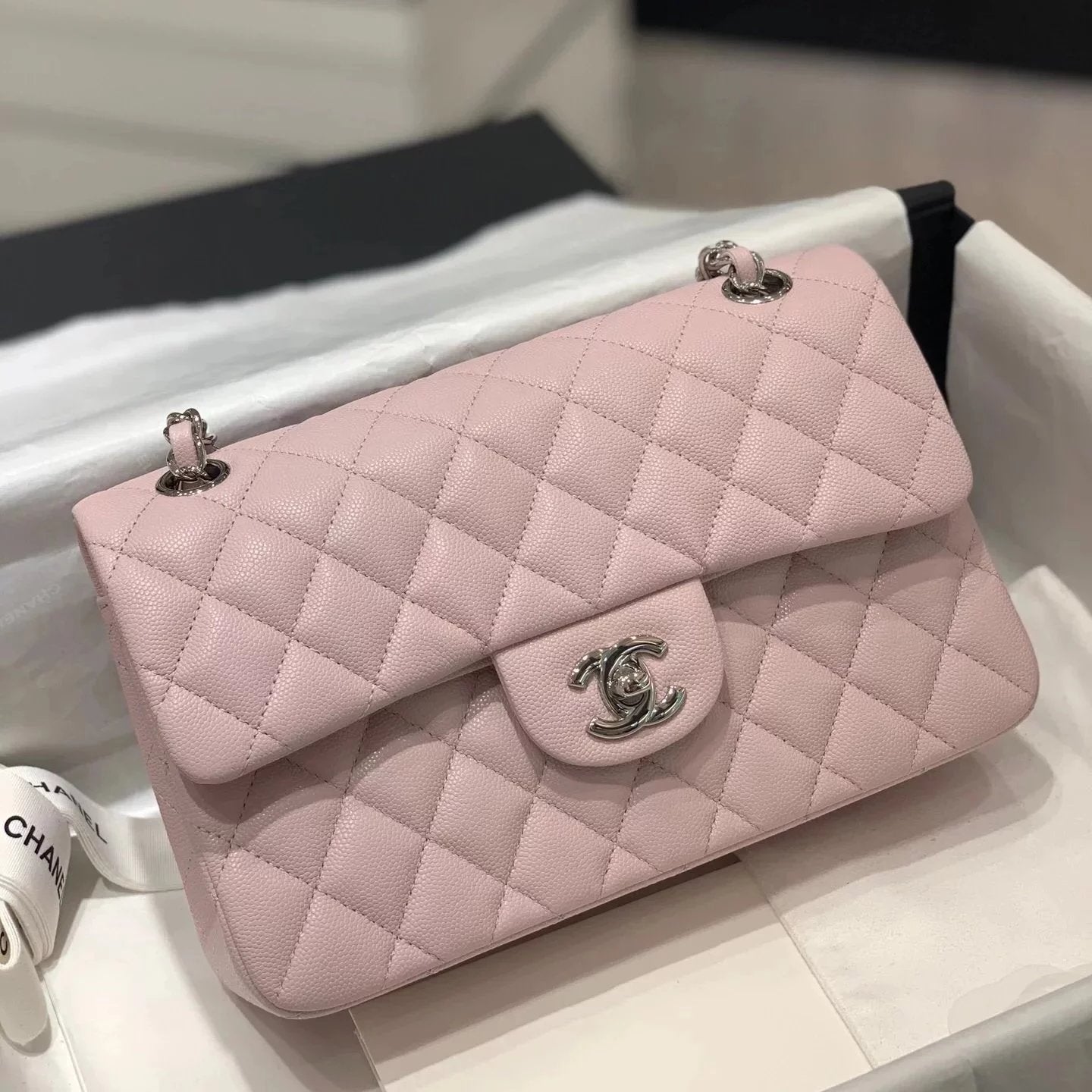 Chanel Women's Bag Top version 【Genuine Goods Leather】CF Original Caviar Ball Grain Cowhide Particles Full Classic CF Small Size23cm Black Gold Black Silver CF Flap Bag Pairs Clog Original Sheepskin Mouth Cover Chain Bag1117CF23cm
