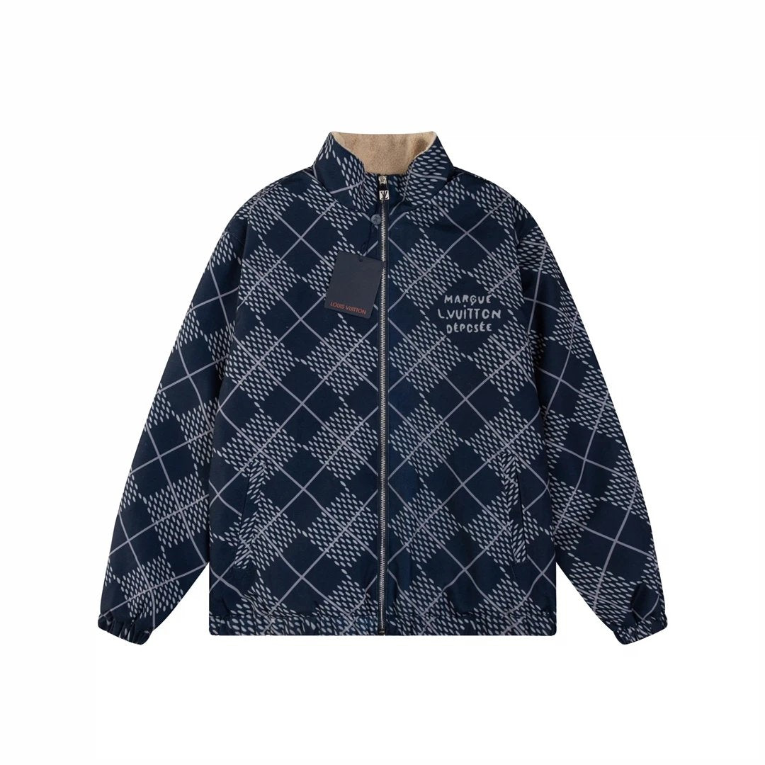 Louis Vuitton LV Jackets Dog Series Lamb Wool Jacket Damierargyle Diamond Plaid Pattern Cotton Jacket Unisex Winter Warm Sports Casual Loose Fit Versatile Coat