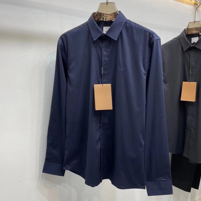 Burberry Shirt Classic New Letter Long Sleeve Shirt Men's Casual Business Embroidery White Solid Color High Texture Shirt
