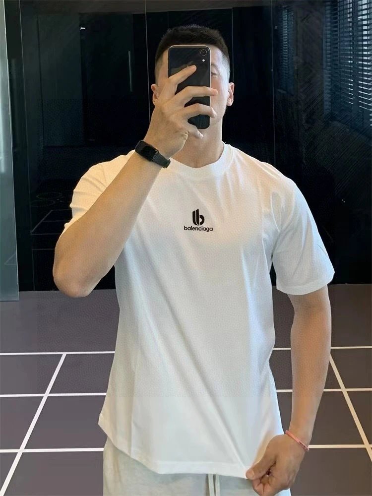 Balenciaga T-shirt Chest Letters66Printing logo round Neck Short Sleeve25ss New Pure Cotton Unisex Style T T-shirt OS Loose Fit Base Shirt Top Half Sleeve T-Shirt