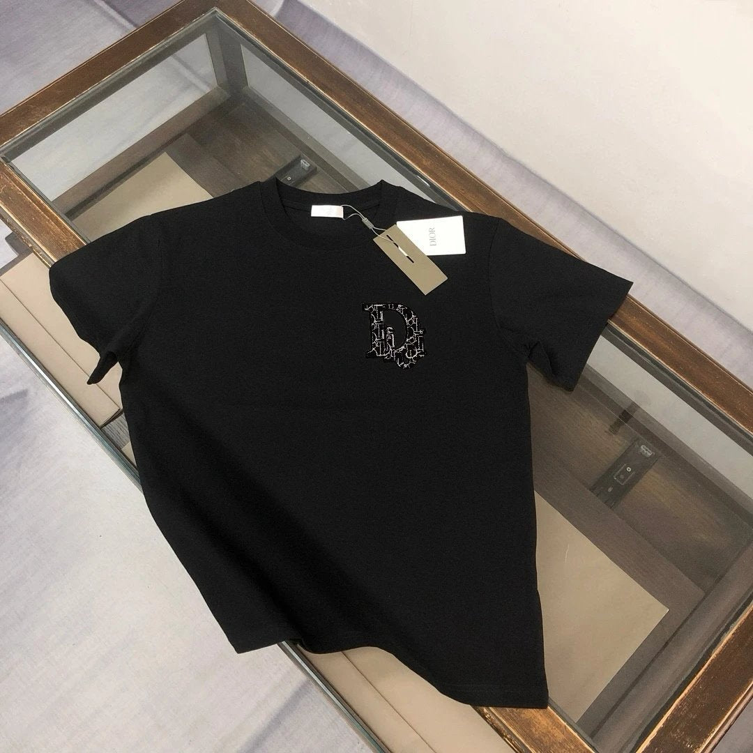 Dior T-shirt Chest D Letter Embroidery logo round Neck Short Sleeve25ss New pure cotton T Unisex T-Shirt OS Drop Shoulder Loose Fit Base Shirt Top T-Shirt Short Sleeve