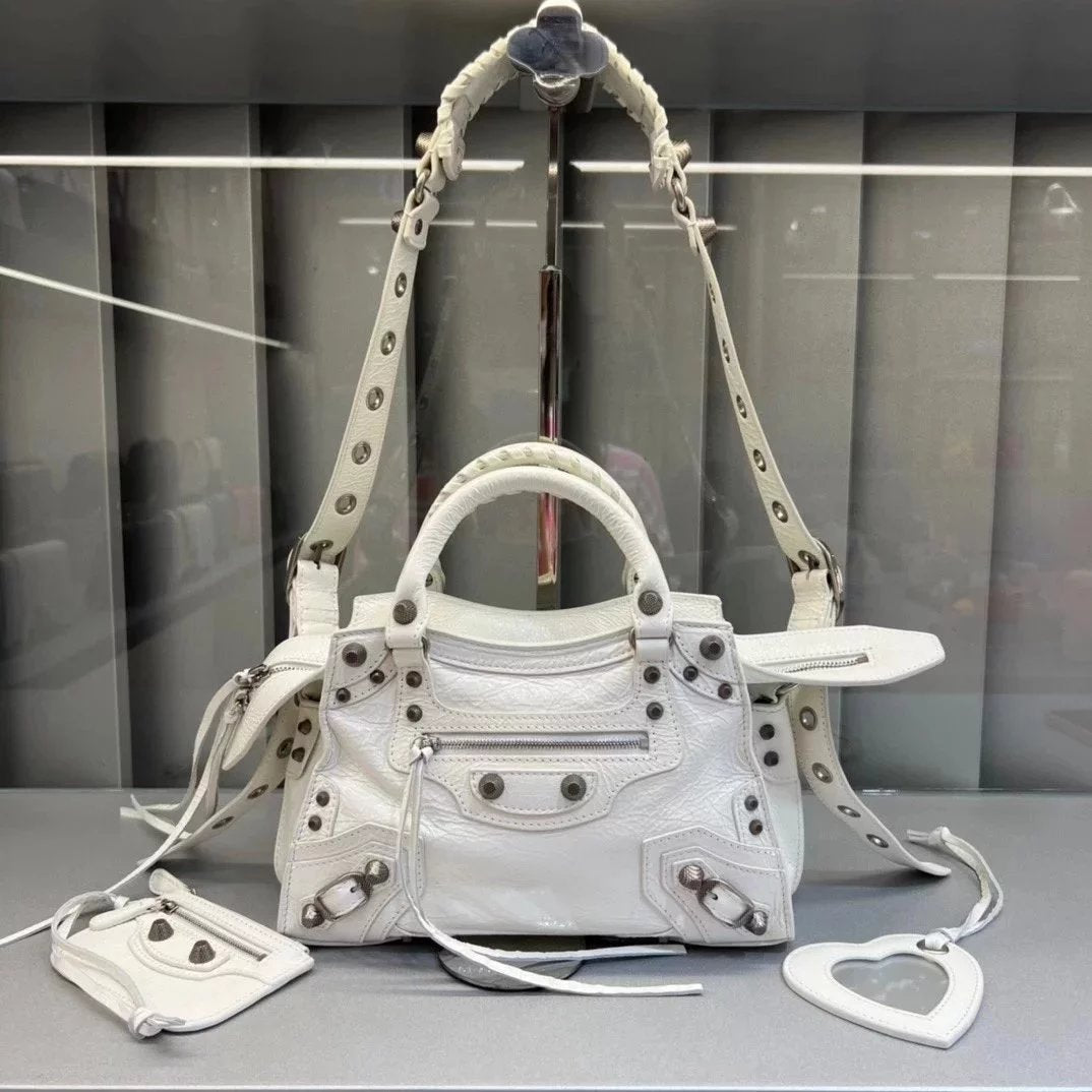 Balenciaga Bag Top version 【High Version Surrogate Shopping】2022New Latest Neocagole Motorcycle Bag Oil Wax Leather Genuine Leather Bag Backpack Shoulder Bag Crossbody Bag Rivet Diamond Motorcycle Bag Handbag Tote Bag