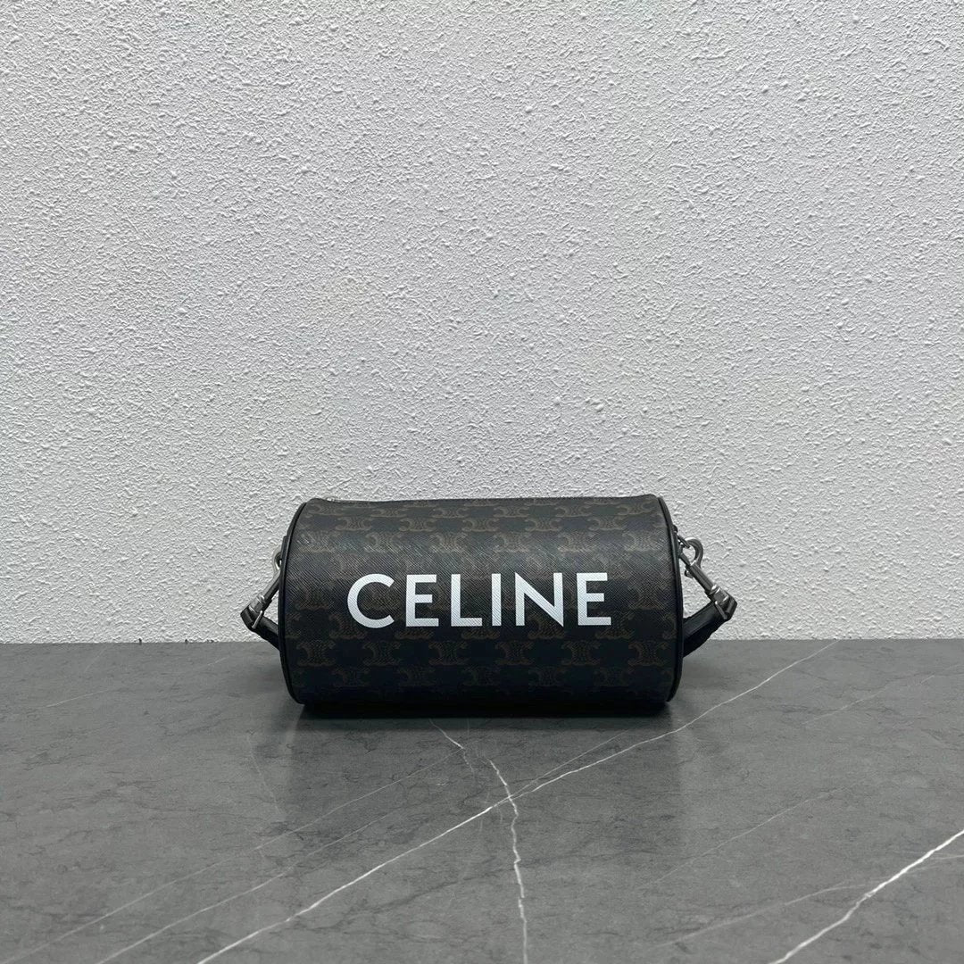 Celine women's bag Top version 【Original Factory】New Pillow Bag Men's and Women's Bags Shoulder Bag Underarm Bag round Bag Drum Bag Classic Retro Patterns Small Messenger Bag round Bag110052