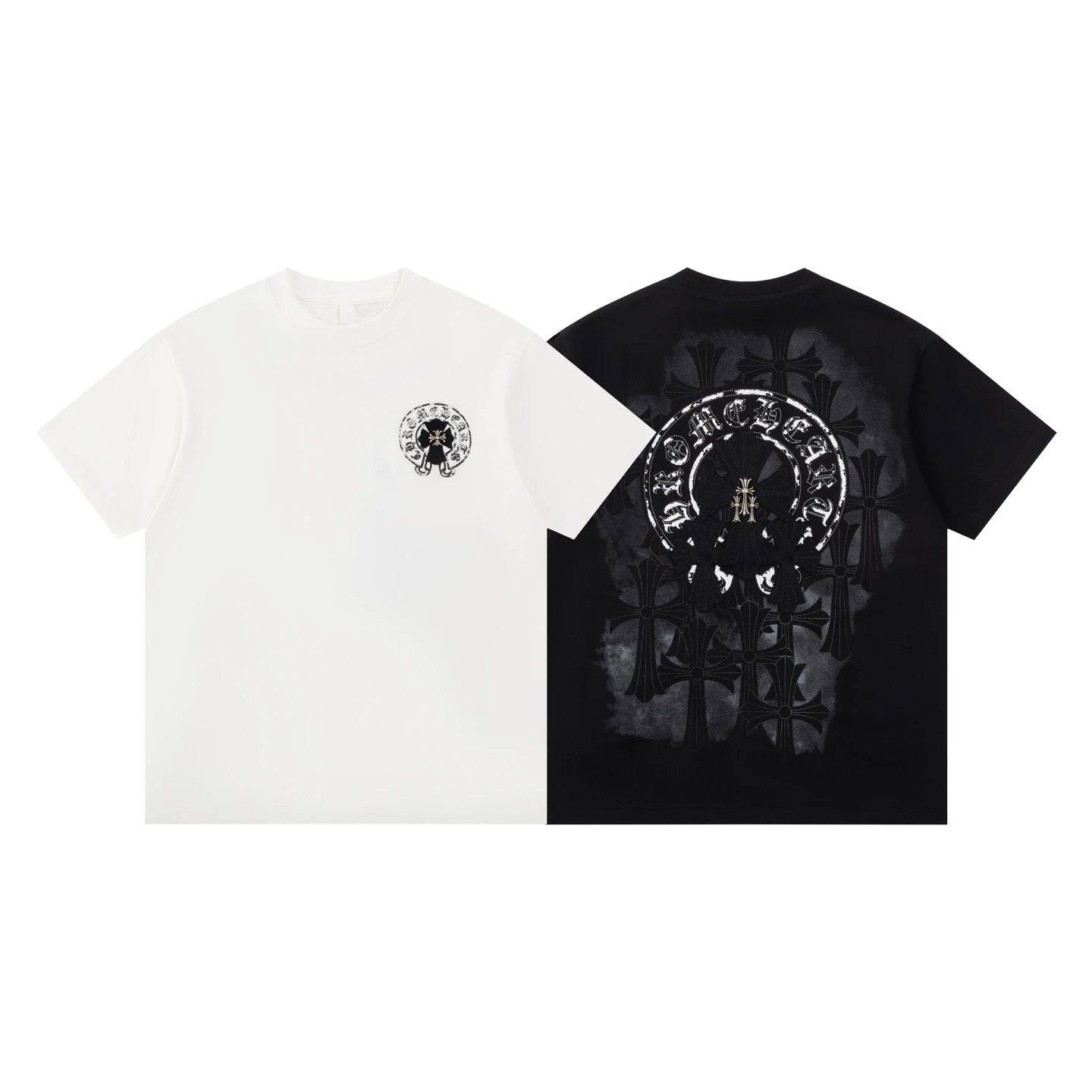 Chrome Hearts T-shirt Back Horse Hoof Sanskrit Patch with Dirty Print logo round Neck Short Sleeve25ss New Pure Cotton Unisex Style T Casual T-Shirt Base Layer Shirt OS Loose Fit Half Sleeve Top Plus Size