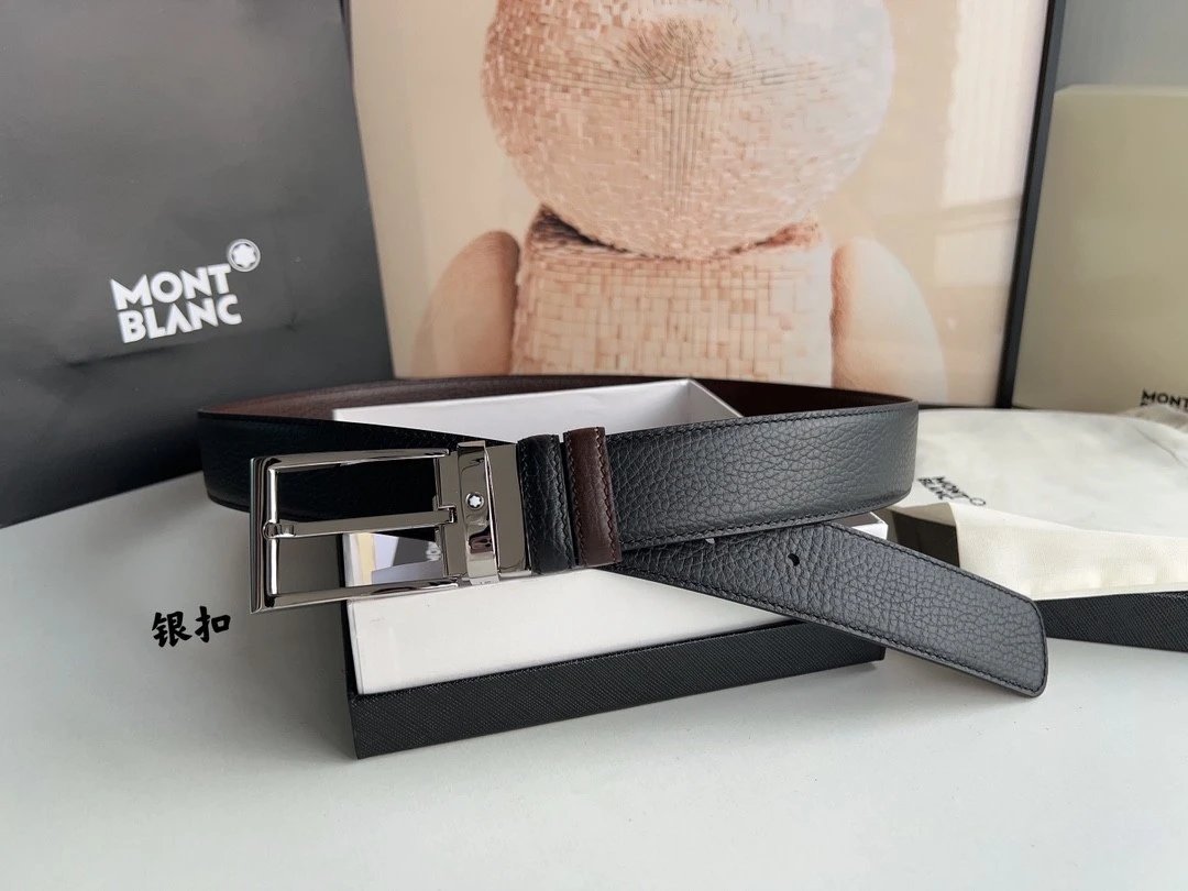 Montblanc Belt Top version 【Original Factory】Men's Leather Belt Width3.5cm Quality Full Set Packaging Original Imported Double-Sided Head Layer Cowhide 100% Original Pure Brass Buckle Dual-Use Fashion Elegant Boys Belt M Home New Custom Latest Hot