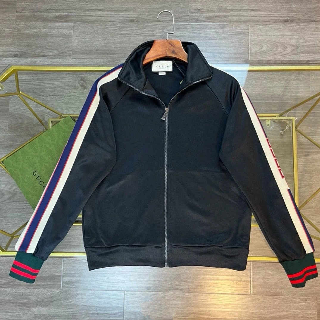Gucci Jackets Classic Patchwork Webbing Letter Stand Collar Jacket Unisex