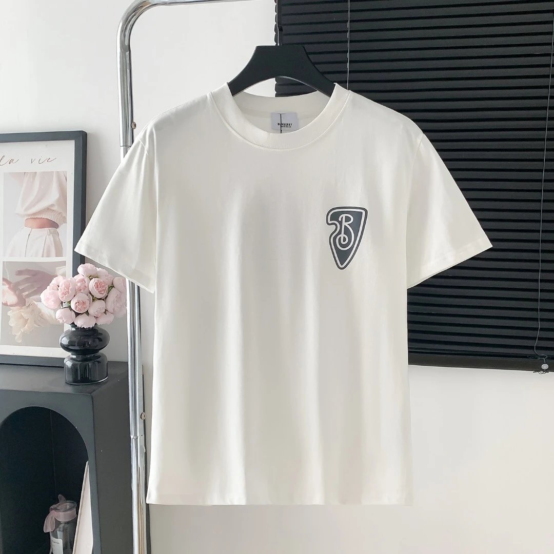 Burberry T-shirt Back logo Letter Printed round Neck Short Sleeve25ss New Pure Cotton Unisex Style T T-shirt OS Loose Fit Base Shirt Top Half Sleeve T-Shirt