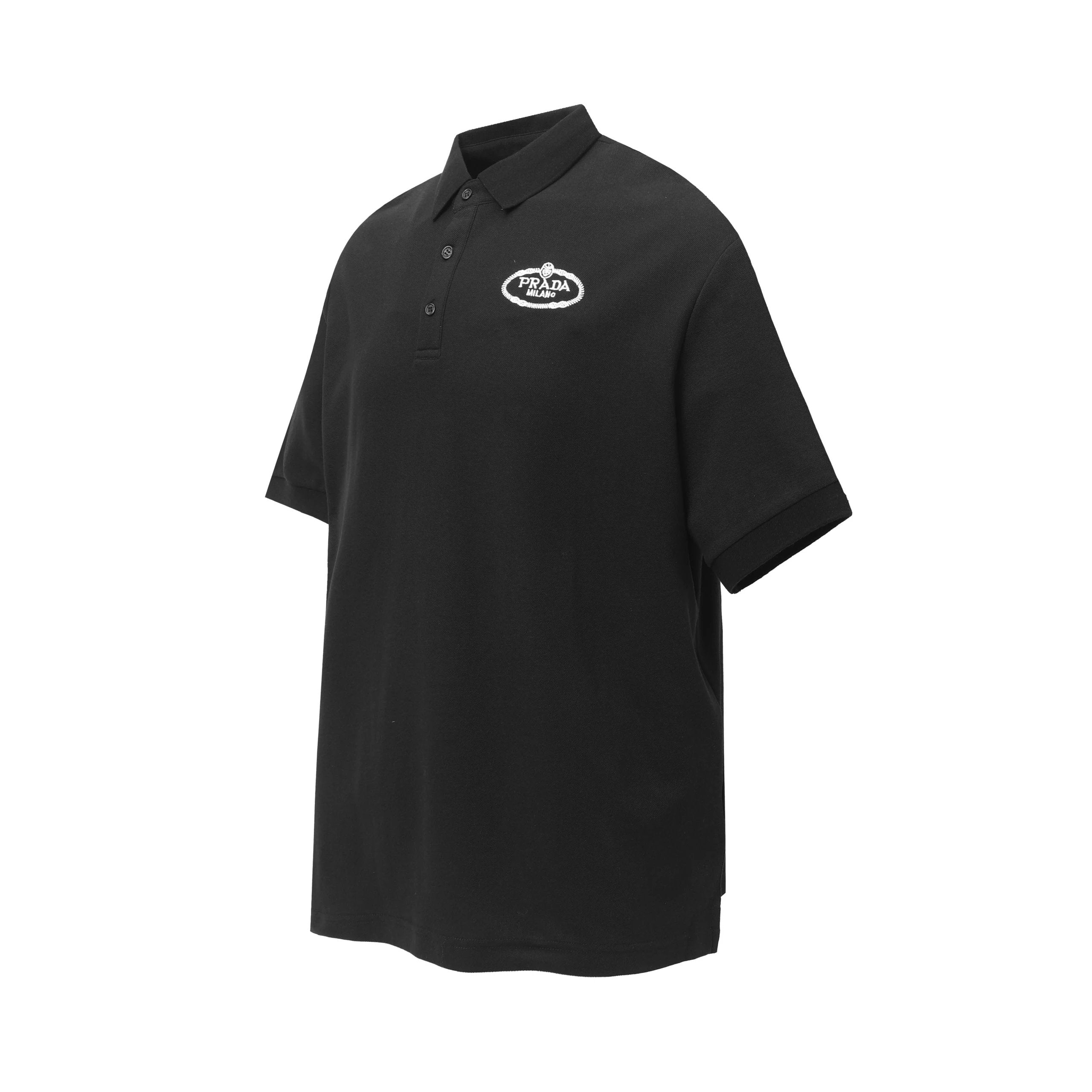 PRADA T-shirt Chest Letters logo Embroidery POLO Shirt Lapel Short Sleeve25ss New Unisex Summer Short Sleeve OS Loose T Business Half Sleeve Shirt Plus Size T-Shirt