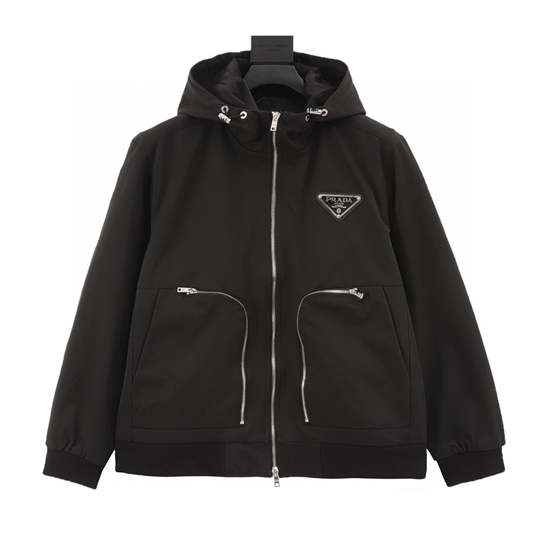 PRADA Jackets Triangle Mark Zipper Hooded Jacket for Men and Women