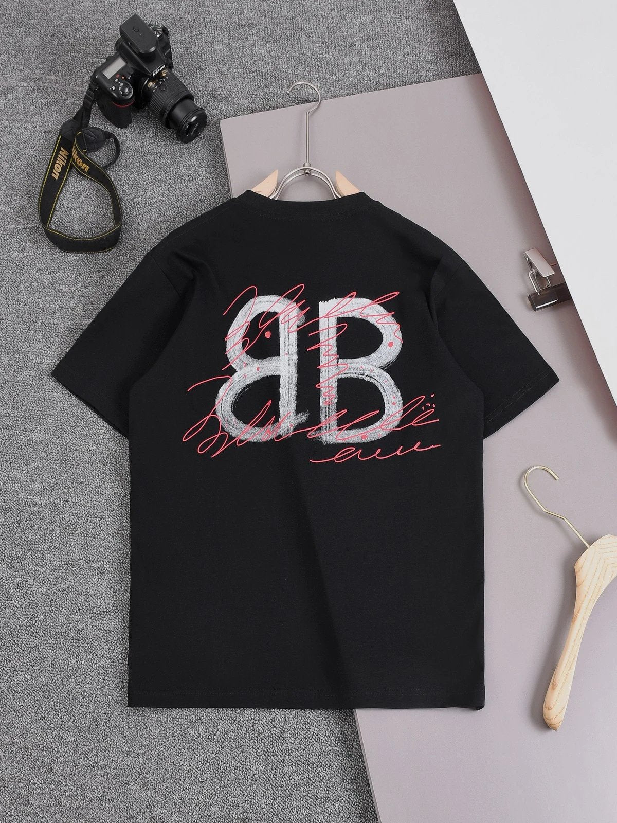 Balenciaga T-shirt Hand-painted Double Blogo round Neck Short Sleeve25ss New Pure Cotton Unisex Style T T-shirt Base Shirt Tee Shirt OS Loose design