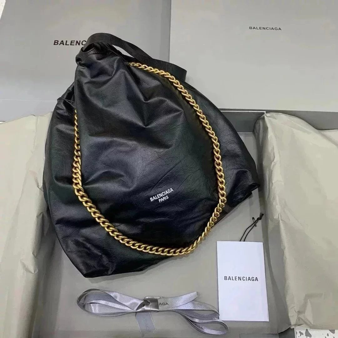 Balenciaga Bag Top version 【】In Stock Surrogate Shopping Grade New Crush Series Brand New Size Trash Garbage Bag Shopping Bag Drawstring Closed Garbage Pack Hobo Bag Casual Bag Backpack Messenger Bag Chain Bag Women's Bag Small Size25cm Large Size35cm