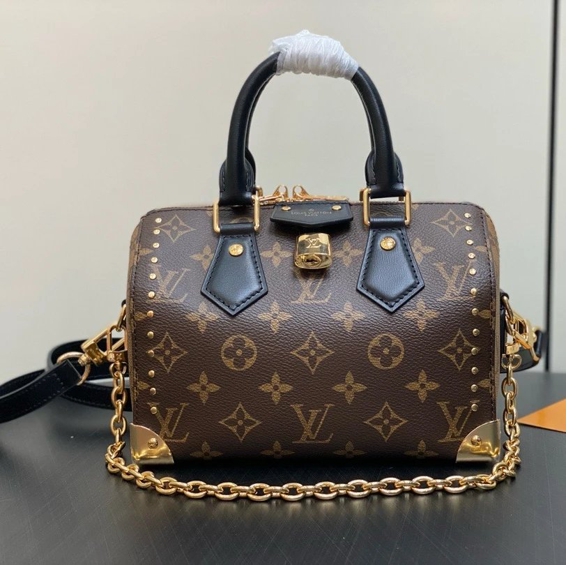 Louis Vuitton LV Women's Bag Top version 【】M13146Presbyopic Yellow Leather Model Style Pillow Bag Series Speedy20Rivet Show Pillow Bag2025Early Spring Series20cm Rivet Pillow Bag