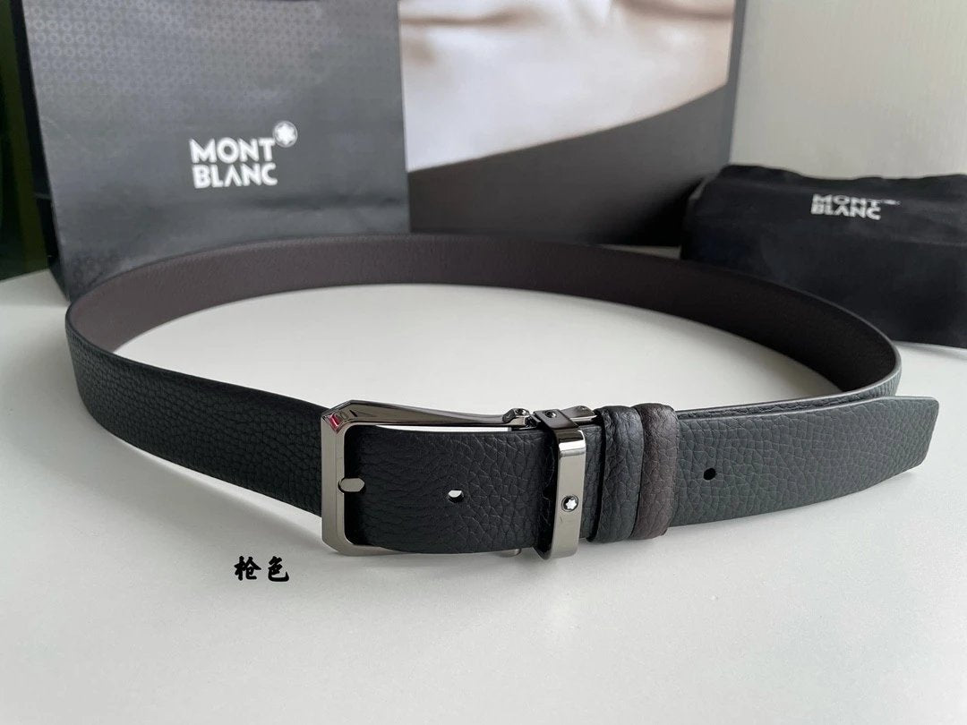 Montblanc Belt Top version Business Casual Belt Belt High Quality Double-Sided Head Layer Cowhide with Steel Buckle Men's Leather Belt Fashion All-Match Business Belt Double-Sided Available3.5