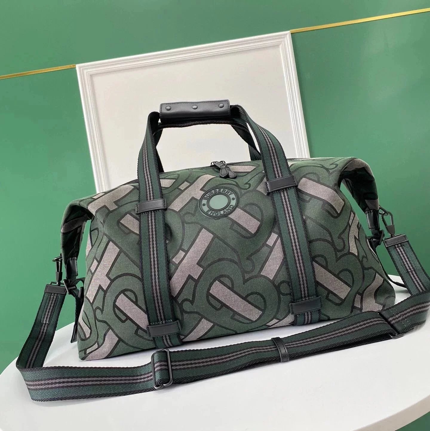Burberry backpack Top version New Large Capacity TB Printed Travel Bag First Layer Cowhide Stitching Canvas Travel Bag Unisex Storage Bag Luggage Bag