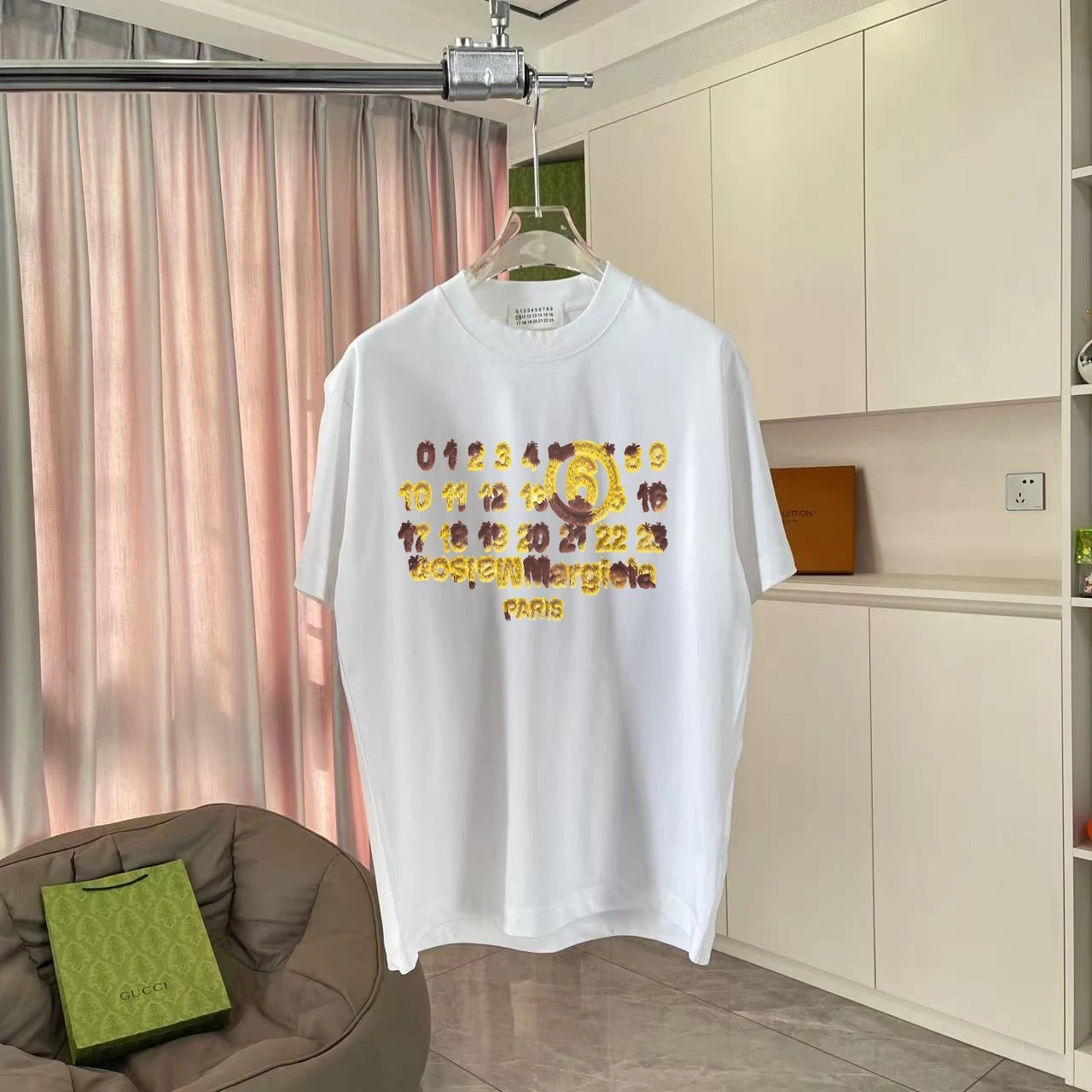 Maison Margiela T-shirt Chest Letter and Number Print logo round Neck Short Sleeve25ss New Pure Cotton Unisex Style T T-shirt OS Loose Fit Base Shirt Half Sleeve T-Shirt Top Half Sleeve