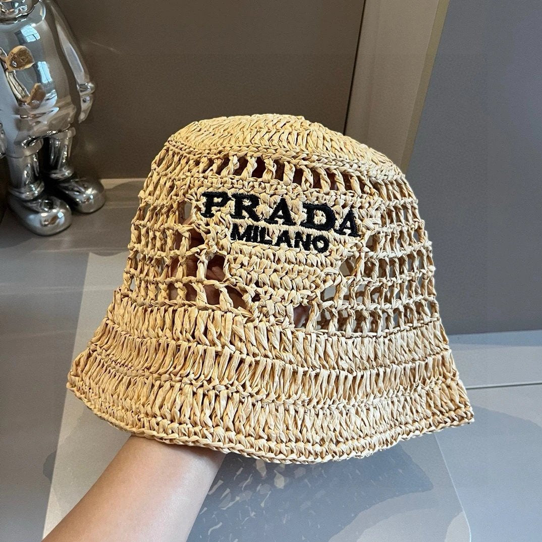 PRADA Hat Embroidery logo Fisherman Hat Casual Sun Protection Face Covering UV Protection Outdoor Versatile Flat Top Bucket Hat