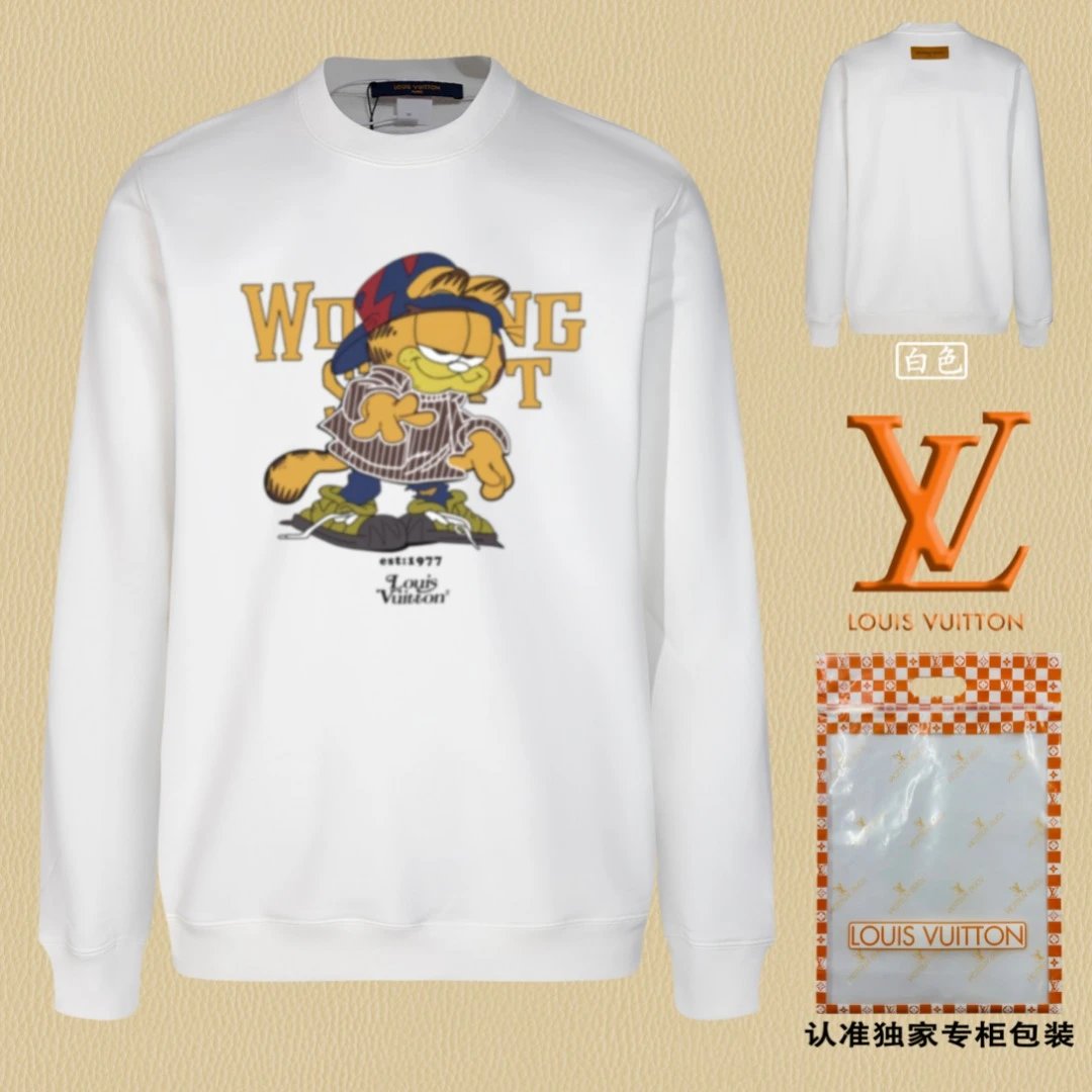Louis Vuitton LV Hoodie Cartoon Print on the Chest logo Round Neck Sweatshirt Jacket Pullover Long Sleeve OS Unisex Sports Casual Loose Fit Base Shirt Top
