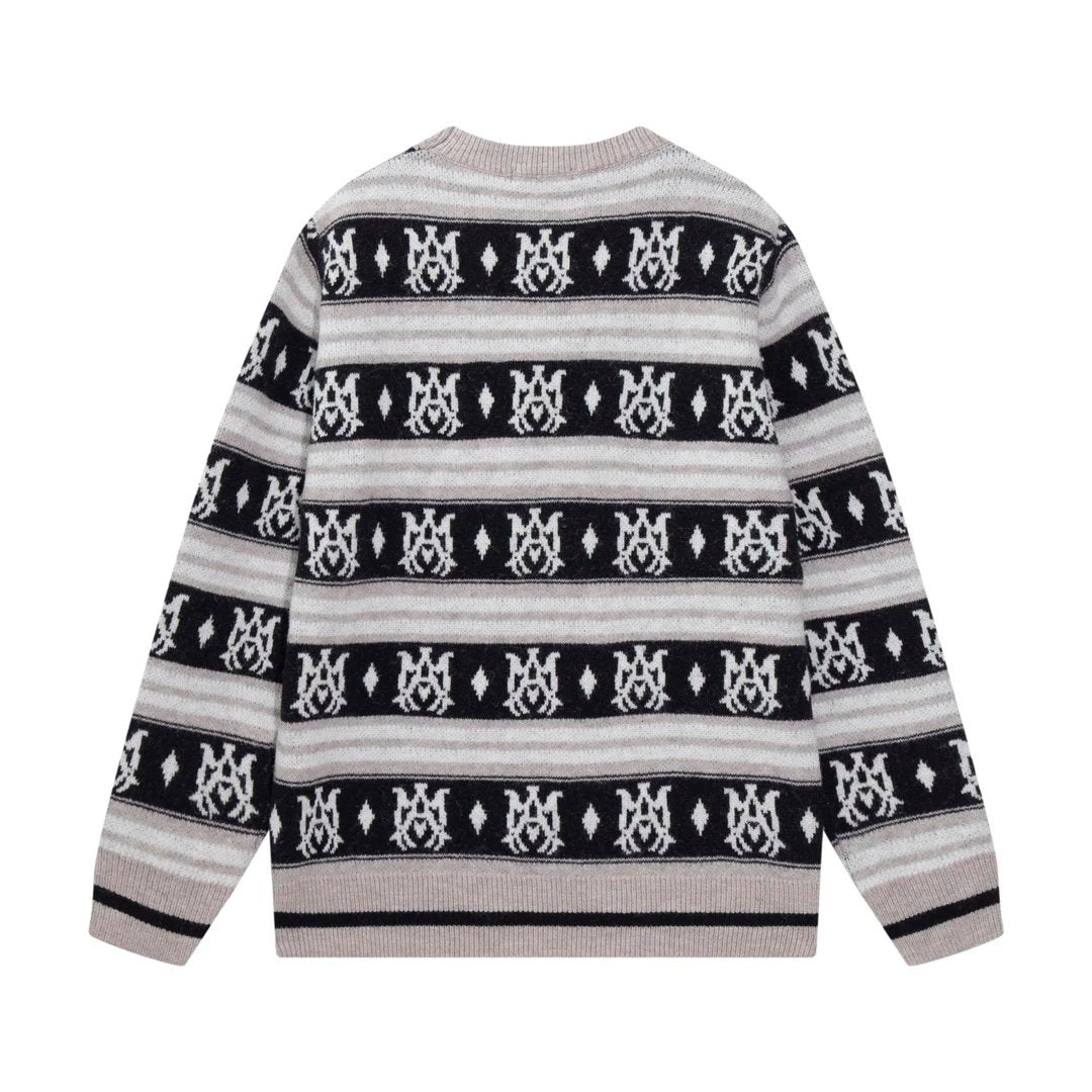 Amiri Sweater Casual Loose Round Neck Pullover Knit Sweater os Classic style logo Embroidered Jacquard Seahorse Wool Sweater Unisex Inner Layer24ss Autumn and Winter New Products