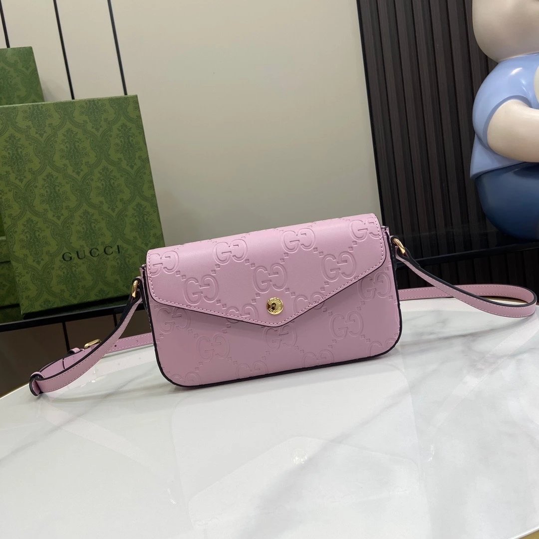 Gucci Women's Bag Top version 【Super Original Leather】24S New Product Ophidia Series Mini Handbag Six-Color Embossed Original Leather mini Small Bag Envelope Package Mobile Phone Bag Wallet Messenger Bag Shoulder Bag Mini Small Bag Women's Bag21cm Model:7