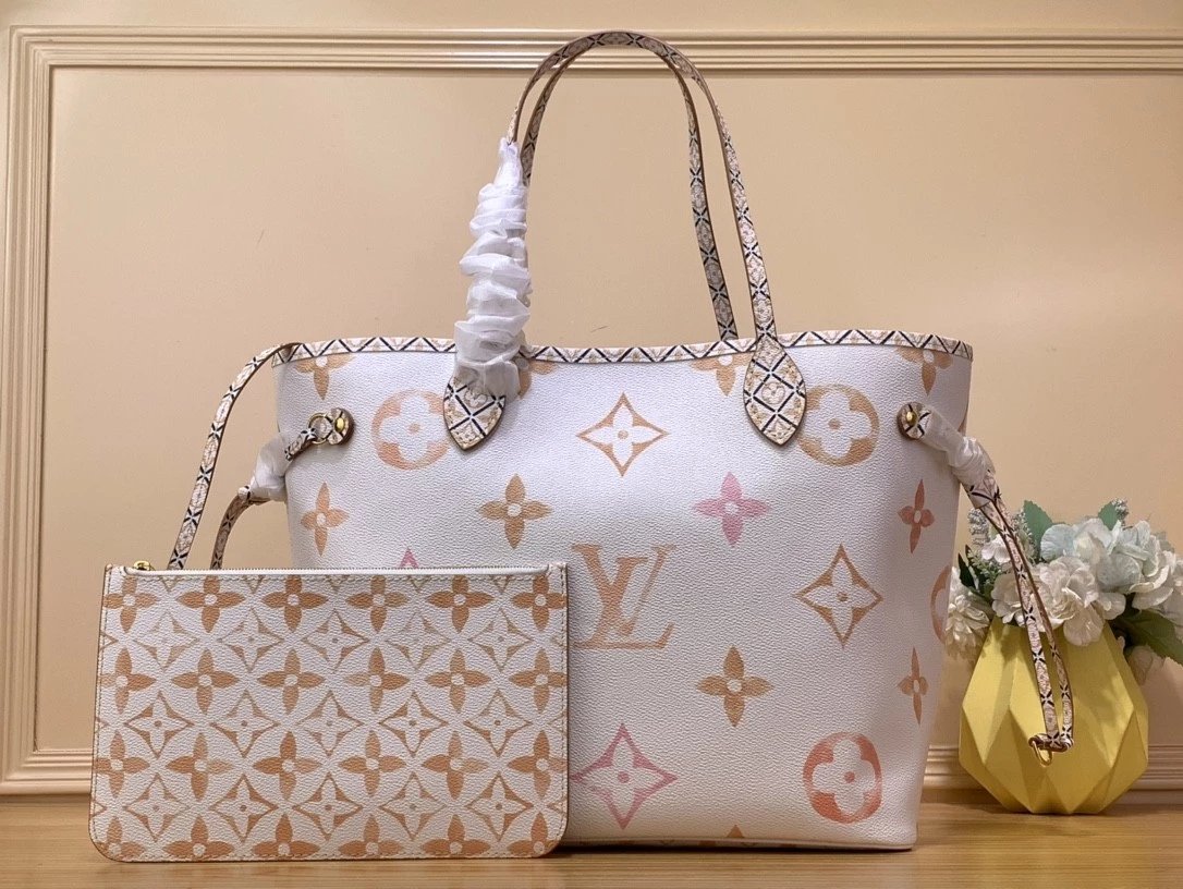 Louis Vuitton LV Women's Bag Top version M22978M22979M2298023Summer Series Watercolor Gradient Printing Neveful Medium tote Tote Bag Women's Portable One Shoulder Shopping Bag