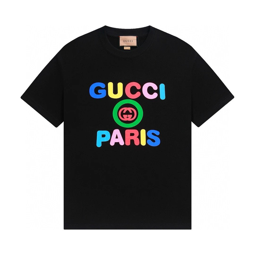 Gucci T-shirt Colorful Letter Print on the Chest logo round Neck Short Sleeve25ss New Pure Cotton Unisex Style T Casual T-Shirt Base Layer Shirt OS Loose Fit Half Sleeve Top Plus Size