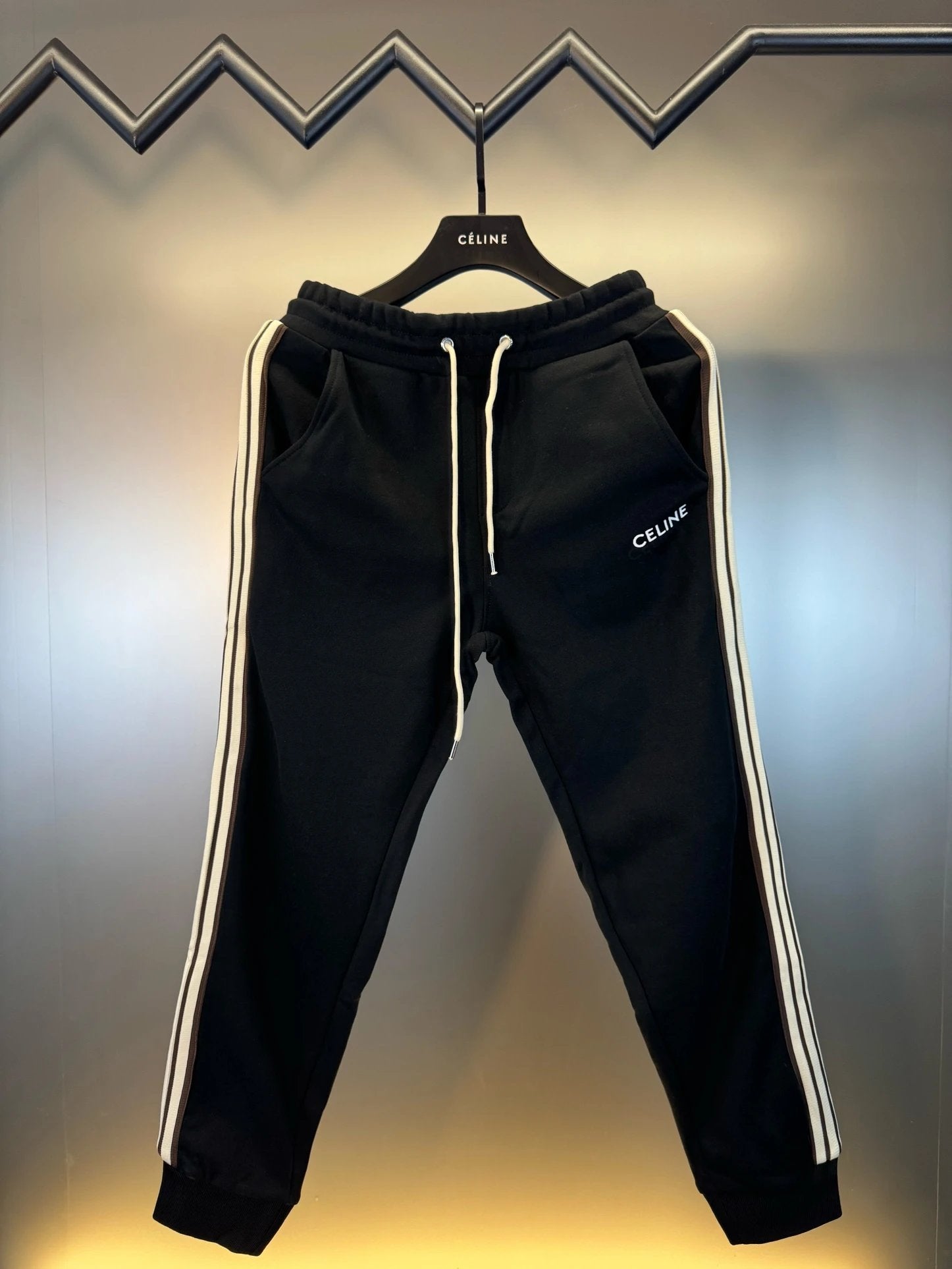 Celine Sweatpants Classic Embroidery logo Drawstring Jogger Sweatpants for Men and Women, Autumn and Winter Loose Fit, High Waist, Color Block, Plus Size, Casual Pants