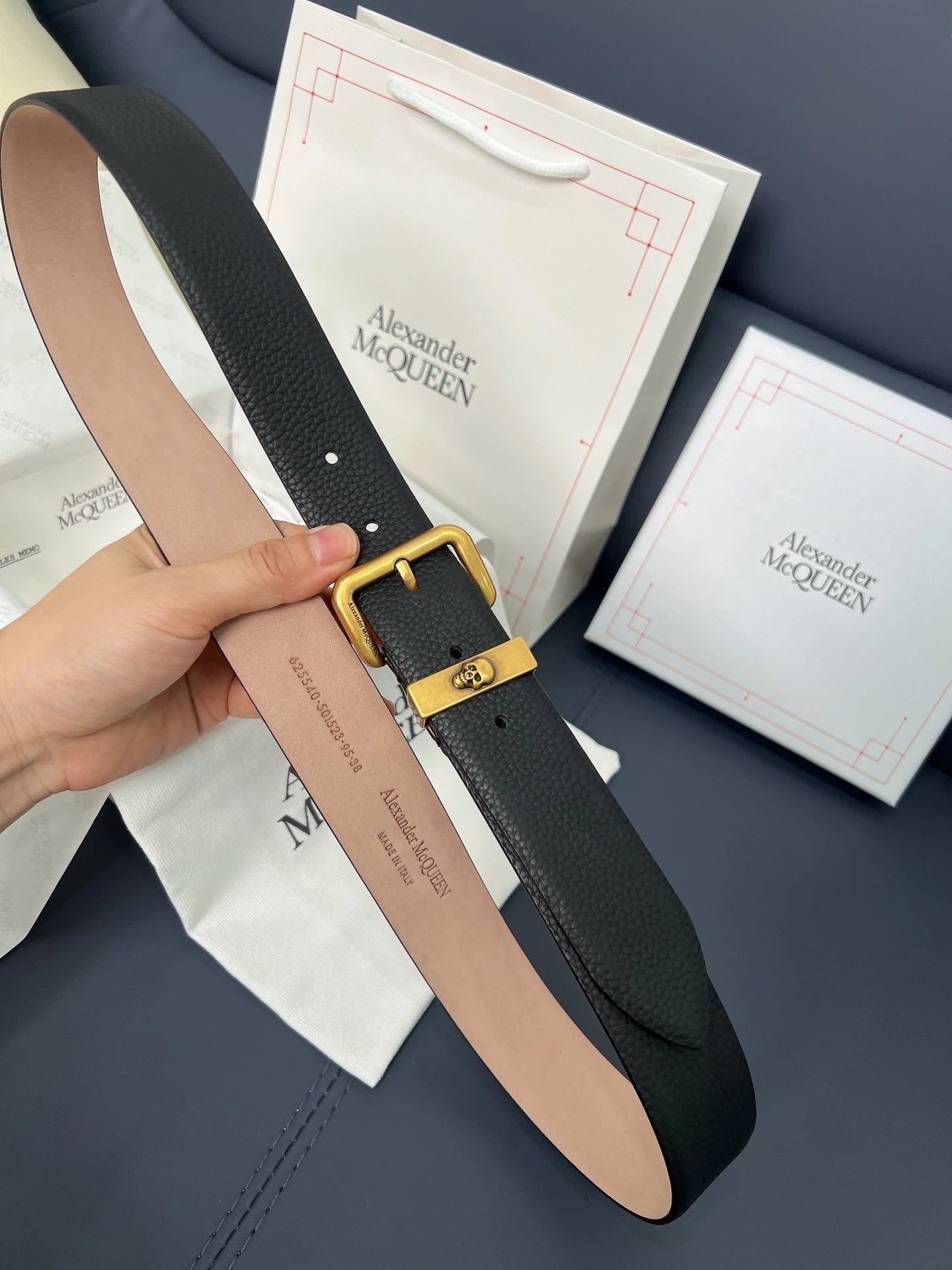 McQueen Belt Top version Original Order Surrogate Shopping Grade Men's Leather Belt Belt Italy Imported First Layer Calfskin with Frosted Bottom,with Vacuum Electroplating Antique Copper Pin Buckle,Official Website New