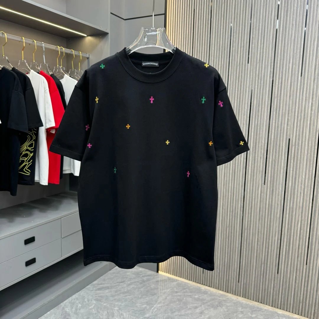 Chrome Hearts T-shirt Full Print logo round Neck Short Sleeve25ss New Pure Cotton Unisex Style T T-shirt OS Loose Fit Base Shirt Short Sleeve T-Shirt Top