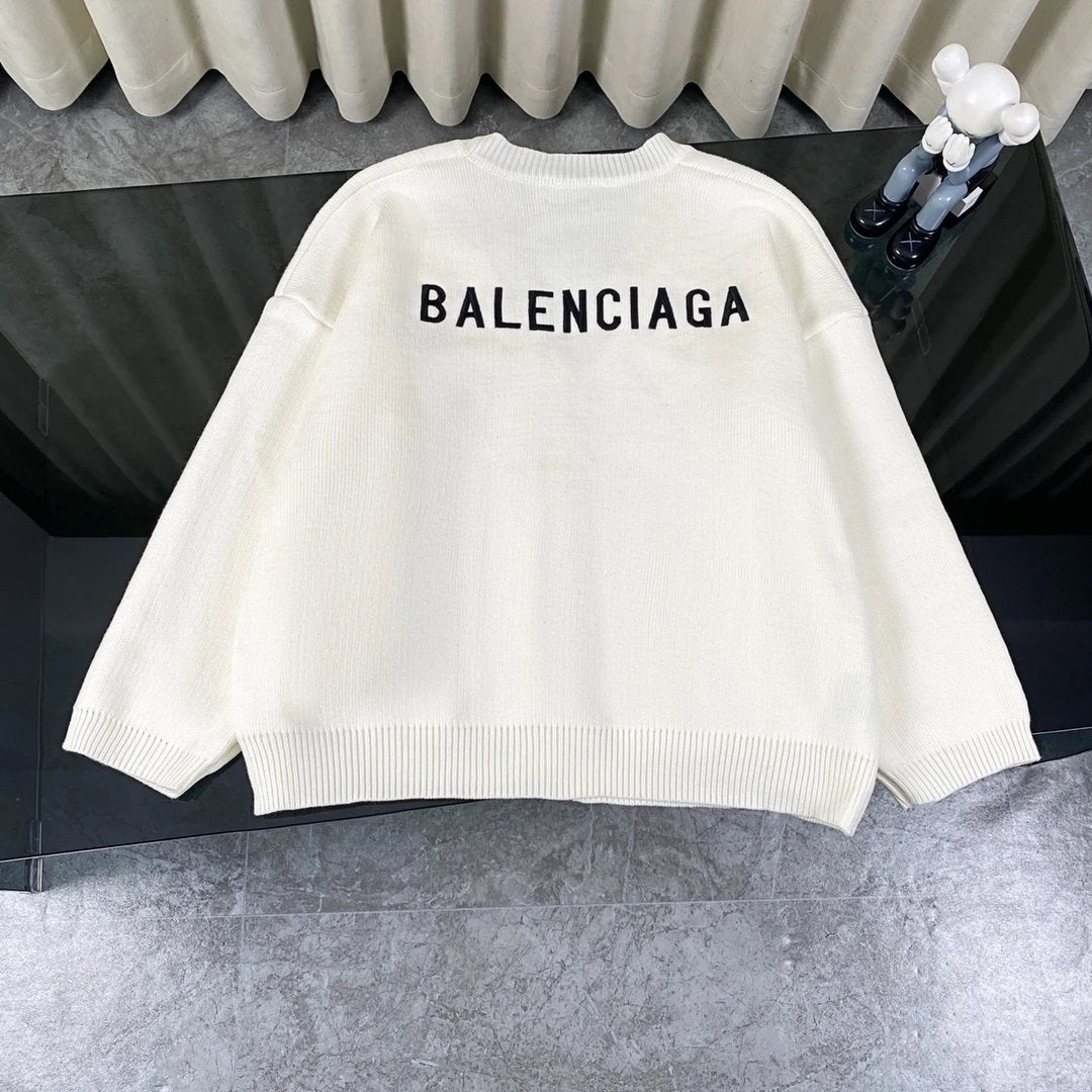 Balenciaga Sweater FW23Front and back embroidery logo Cardigan Sweater Coat Unisex Outerwear Long Sleeve Soft Lazy Style OS Loose Fit Thickened Versatile Casual Wear for Both Inner and Outer Layering