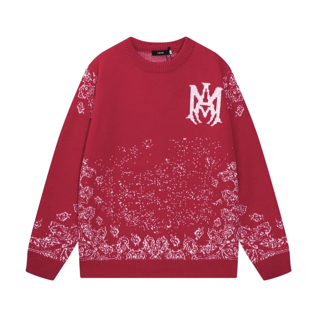 Amiri Sweater Classic logo Embroidered Jacquard Seahorse Wool Sweater Casual Loose Versatile Crew Neck Pullover Knitwear Os Unisex Sweater Inner Layer24ss Autumn and Winter New Products