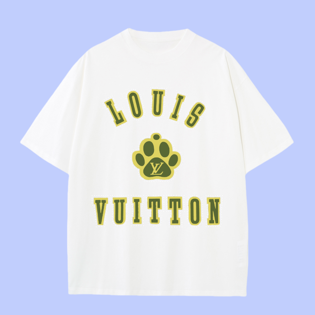 Louis Vuitton LV T-shirt Cat paw print on the chest logo round Neck Short Sleeve25ss New Pure Cotton Unisex Style T Casual T-Shirt Base Layer Shirt OS Loose Fit Half Sleeve Top Plus Size