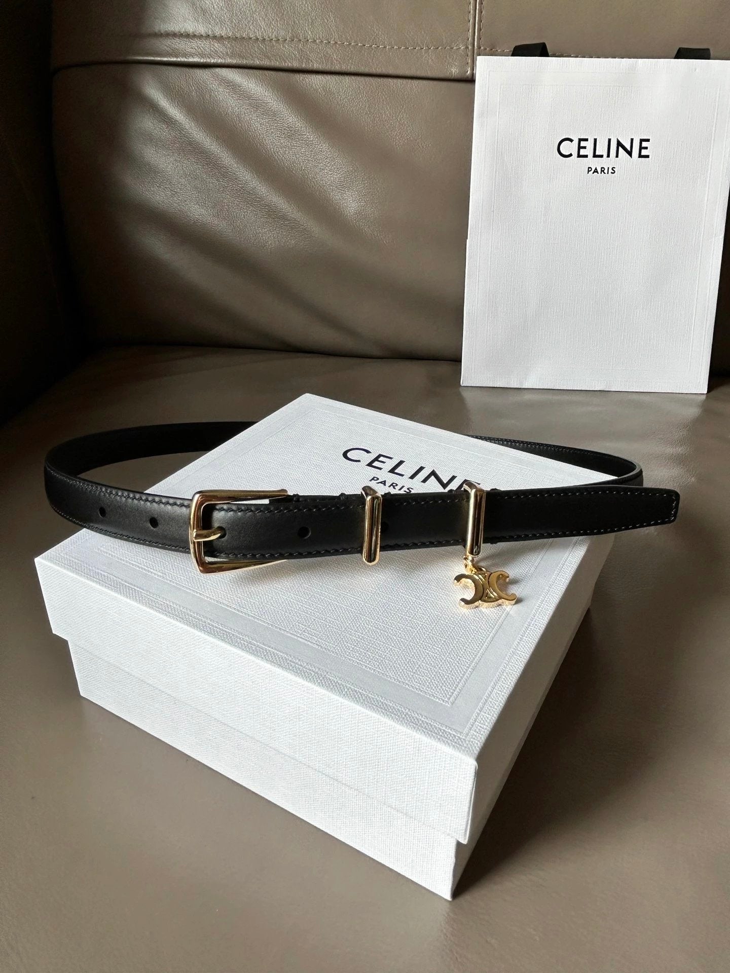 Celine Belt Top version Goods Belt Belt Female Arc De Triomphe Belt Arc De Triomphe Belt Black Retro Hair Style Belt Bright Gold Head Belt Belt Double-Sided Belt Female1.8Belt Women's Belt Belt Women's Belt Belt Women's Belt Belt