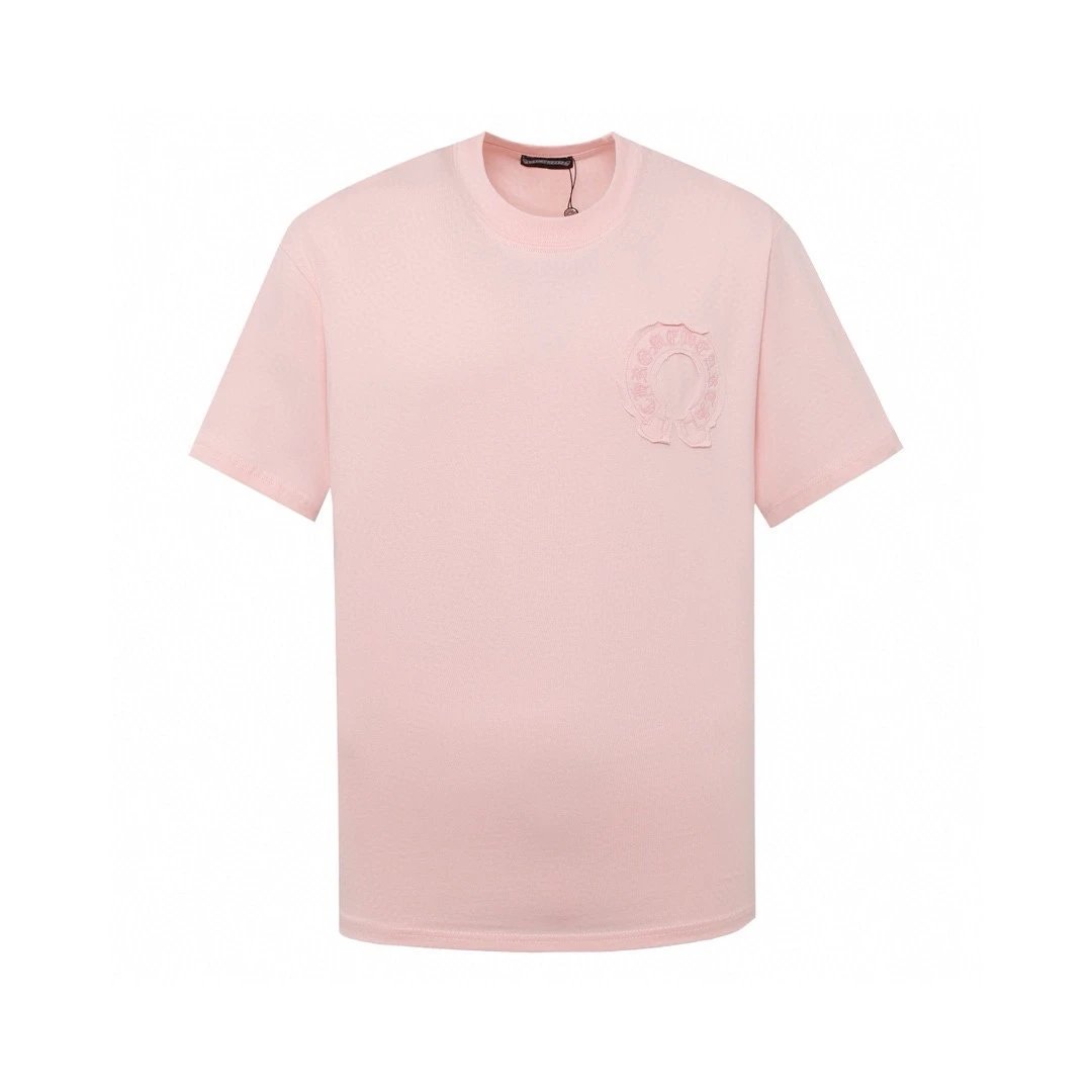Chrome Hearts T-shirt Front Patch Embroidery Large logo round Neck Short Sleeve25ss New Pure Cotton Unisex Style T T-shirt OS Loose Fit Base Shirt Short Sleeve T-Shirt Top