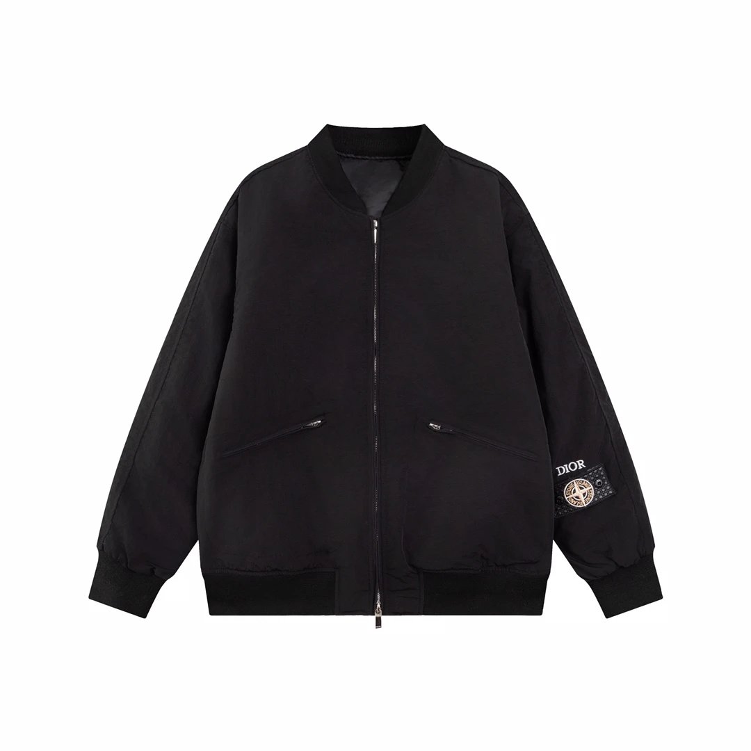 Dior Jackets Joint Thin Cotton Coat Men's Clothing Black Silk Blend Bomber Jacket Casual Loose Versatile Stand Collar Thermal Zipper Cardigan Baseball Uniform Sportswear Windbreaker Men Women Same Style24ss Autumn and Winter New Products