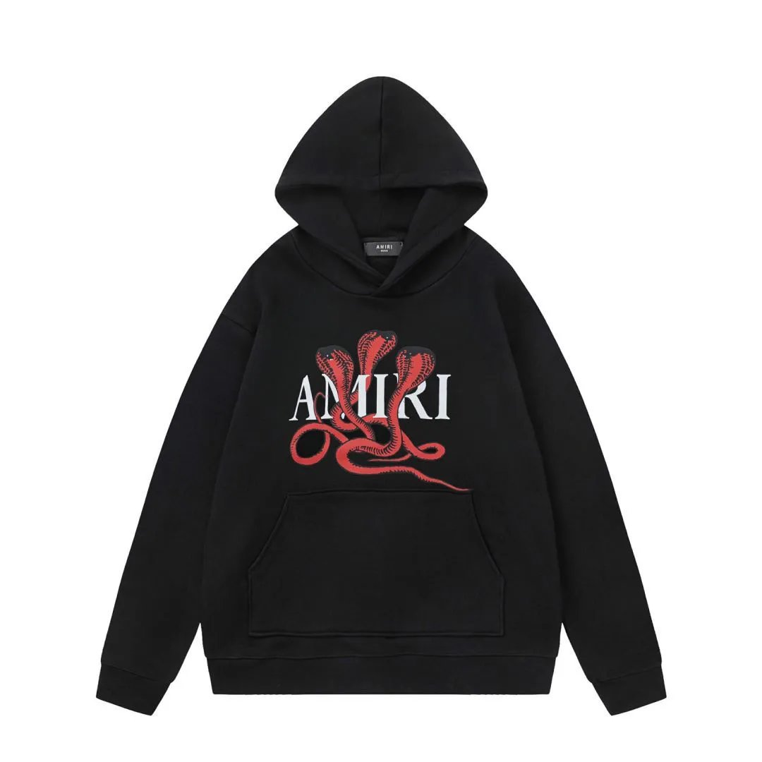 Amiri Hoodie 2024Autumn and Winter New Cobra Letter Pattern Hooded Sweater for Men and Women