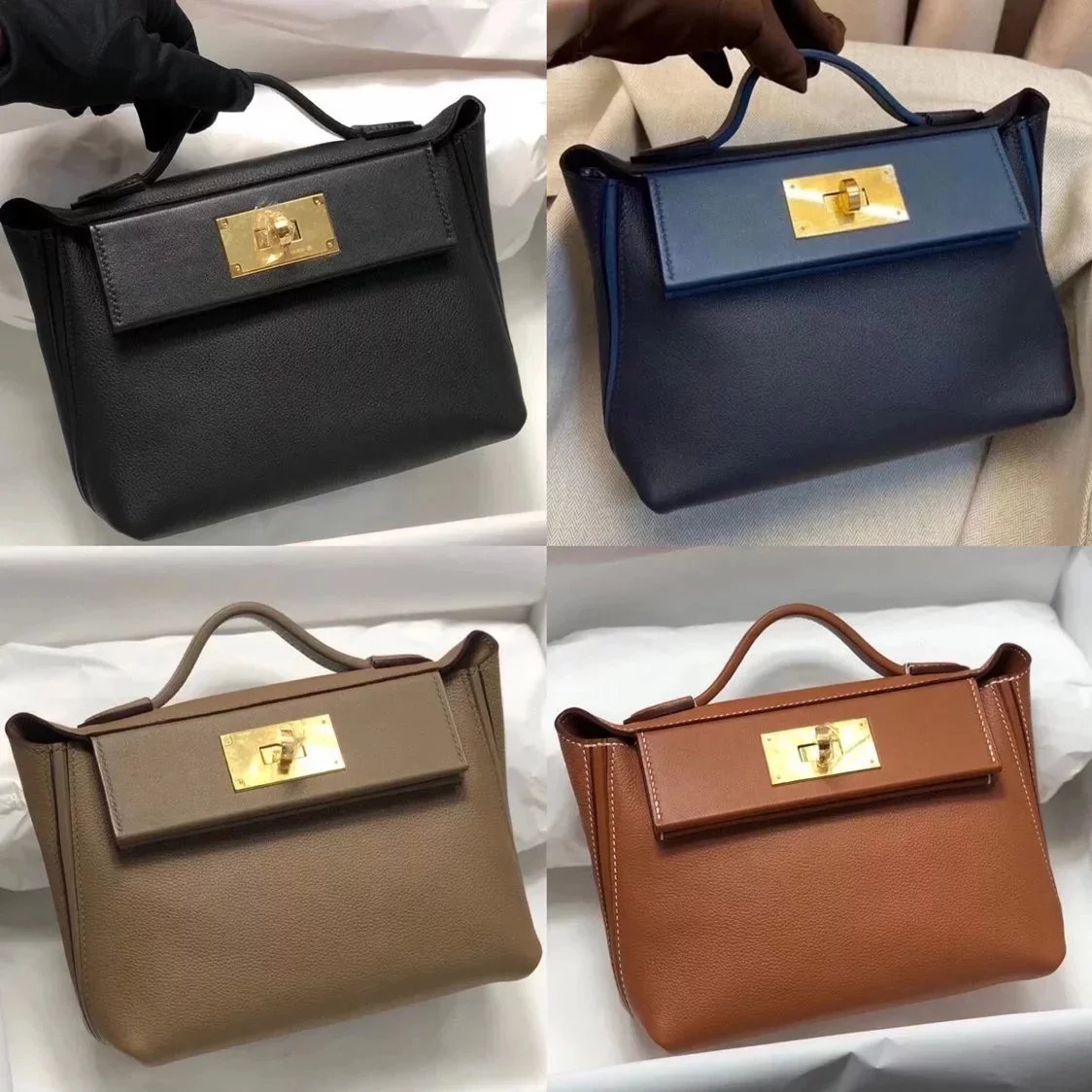 Hermes women's bag Top version Positive pin Quality KellyMini2424mini2424Wax Line Handmade evercolor Leather fabric Swift Small Leather Satchel21cm Women's Shoulder Bag