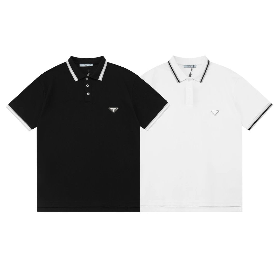 PRADA T-shirt Triangle Chest logo Leather Stamp POLO Shirt Lapel Short Sleeve25ss New Unisex Commuter Short Sleeve Summer Loose Fit T Business Shirt Plus Size T-Shirt