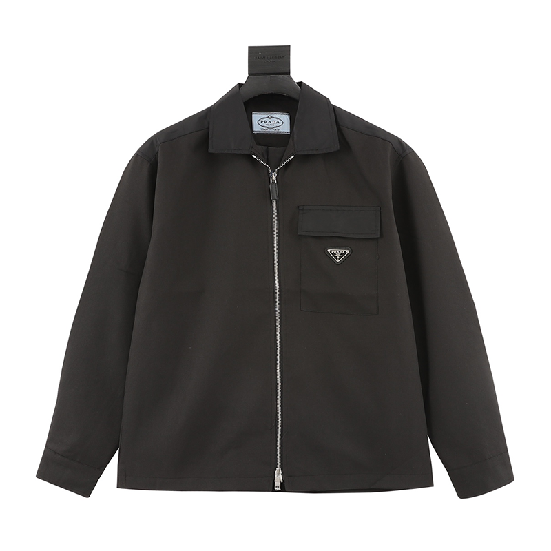 PRADA Jackets Classic Pocket Triangle Logo Zipper Coat for Men and Women