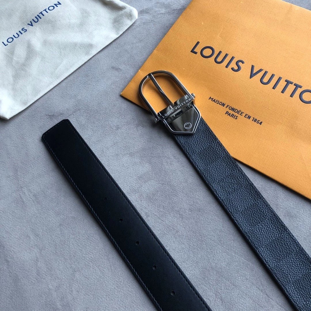 Louis Vuitton LV Belt Top version 【Counter Quality】The Most New Belt3.5cm Men's Belt Metal Buckle Men's Leather Belt with Classic Presbyopic Checkered Belt with Genuine Goods Packaging No Problem in and out of the Counter Versatile Casual Fashion Formal W
