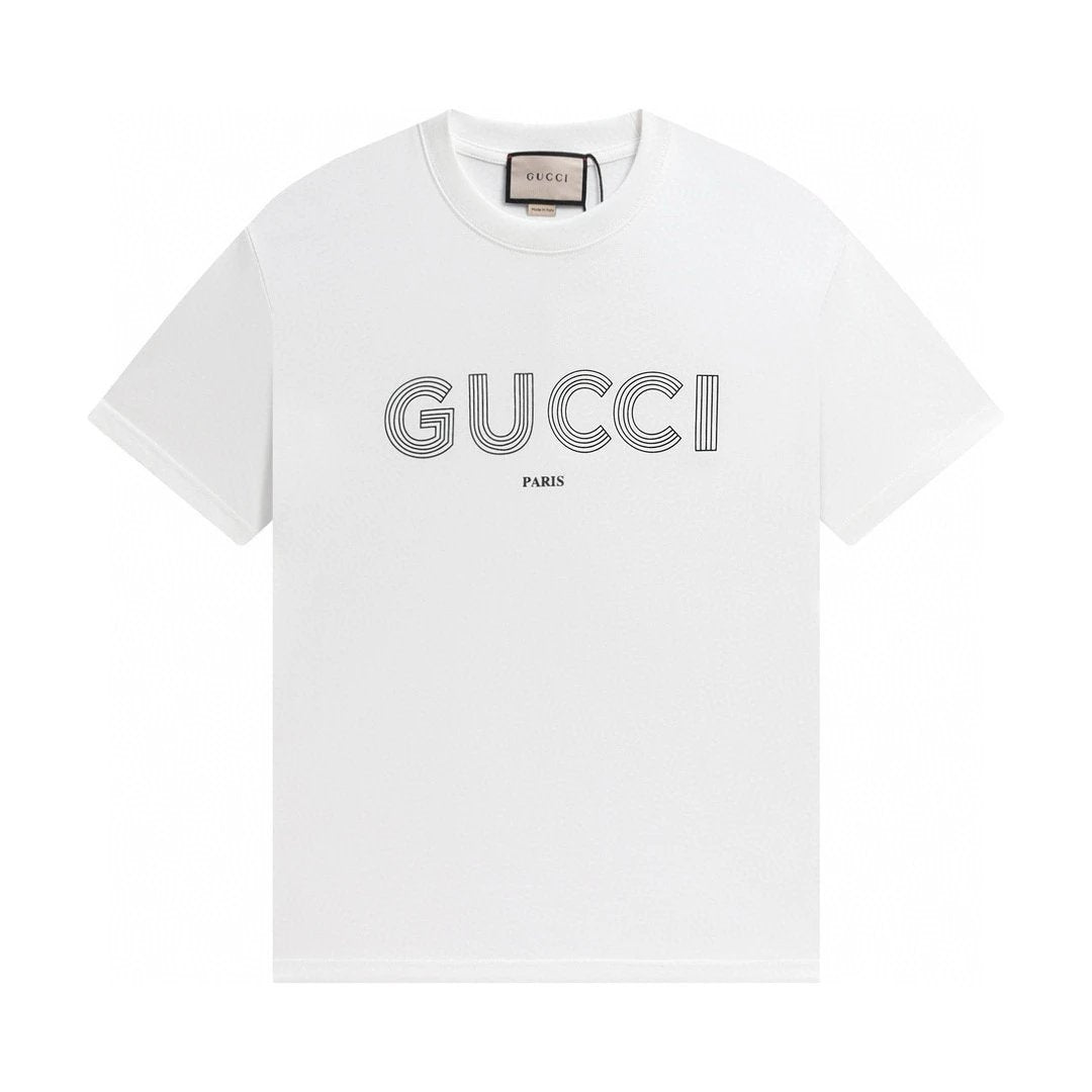 Gucci T-shirt Chest Stripe Letter Print logo round Neck Short Sleeve25ss New Pure Cotton Unisex Style T Casual T-Shirt Base Layer Shirt OS Loose Fit Half Sleeve Top Plus Size