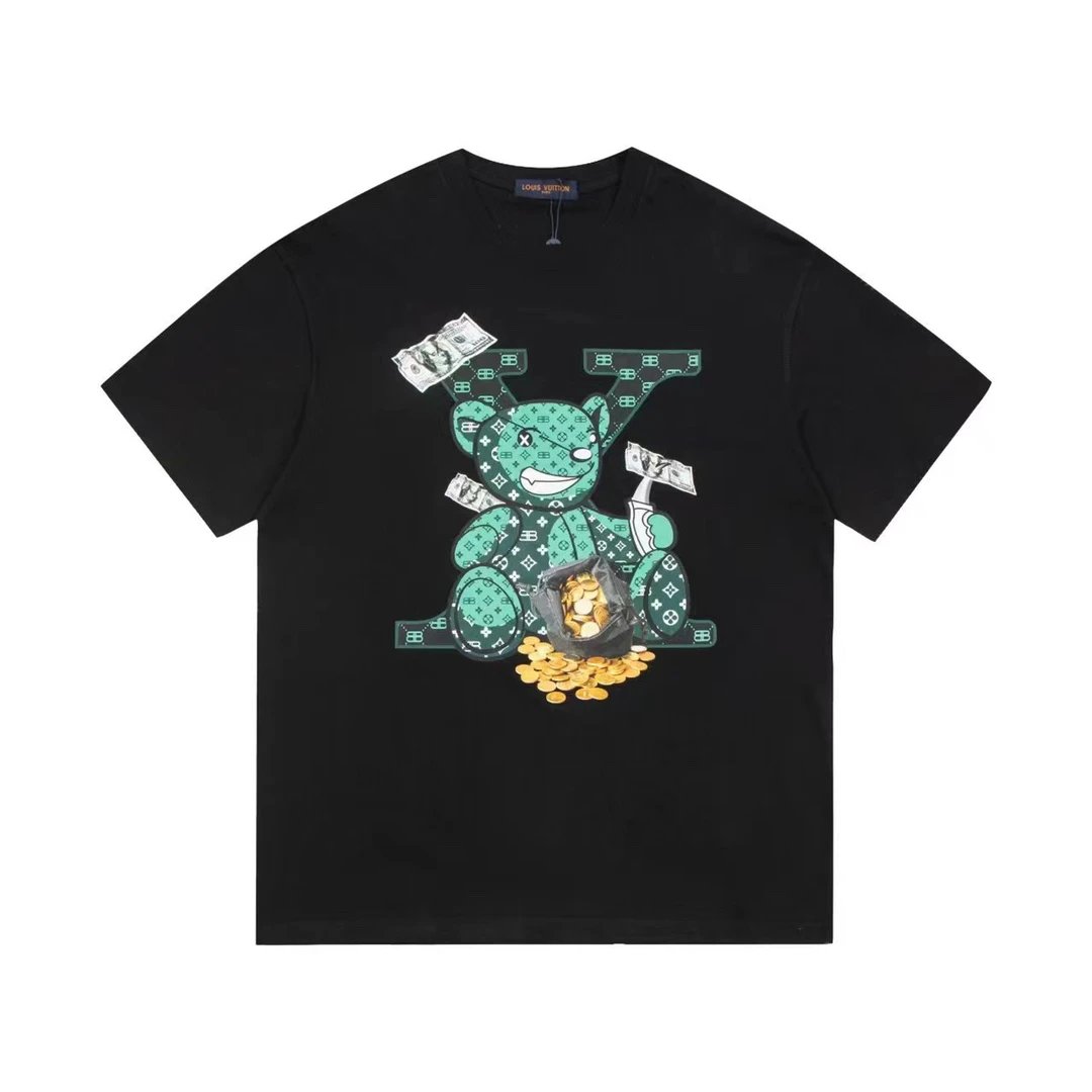 Louis Vuitton LV T-shirt Colorful Bear Print on the Chest logo round Neck Short Sleeve25ss New Pure Cotton Unisex Style T T-shirt OS Loose Fit Base Shirt Top Half Sleeve T-Shirt